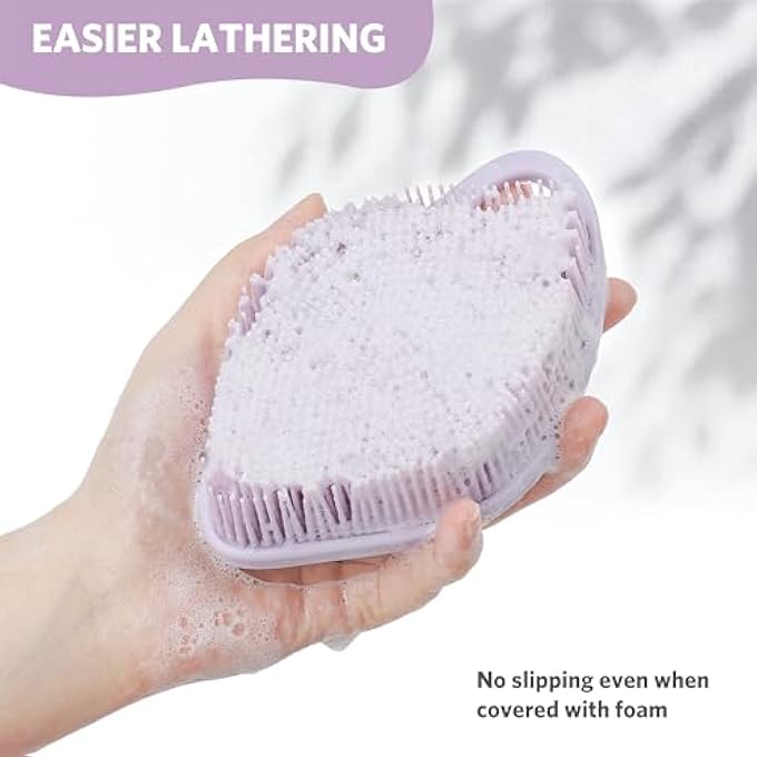 Sndyi Silicone Body Scrubber, Gentle Exfoliating Body Scrubber for Sensitive Skin, Leaf Shaped Shower Scrubber for Body with Lathering Bristles, Silicone Loofah Body Brush for Showering, Purple - Image 4